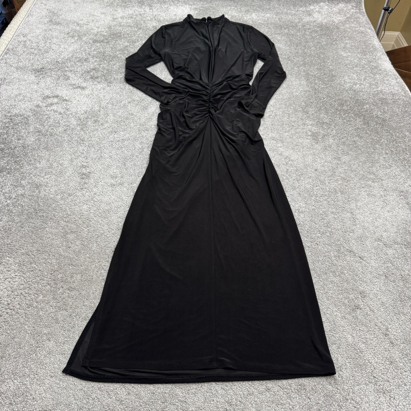 WAYF Cut Out Twisted Front Long Sleeve Maxi Dress Womens XL Black Slit Formal