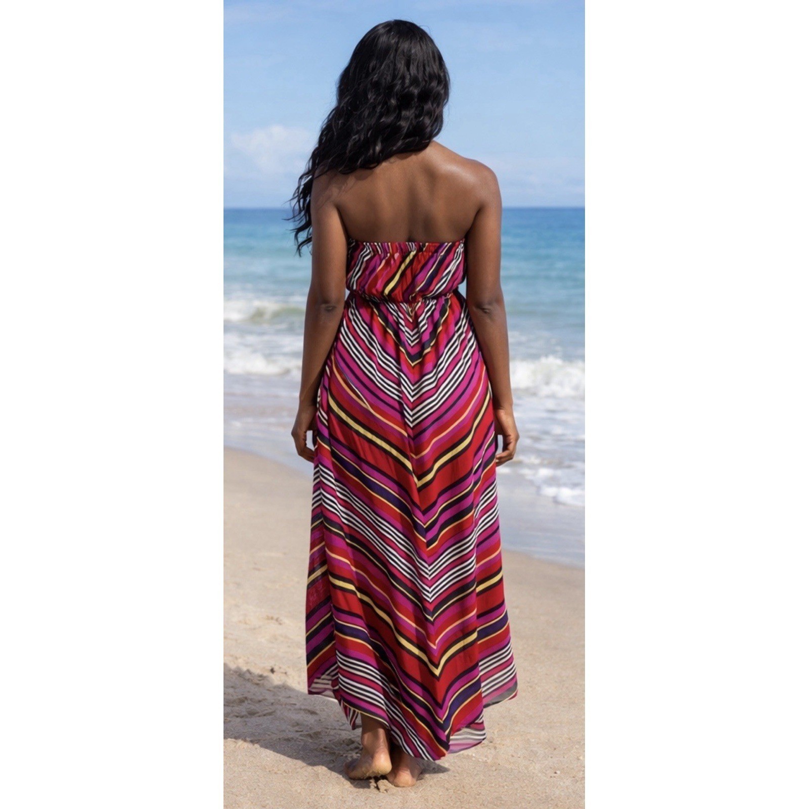 She’s Cool Striped Multi Color Strapless Sheer Lined Maxi Dress XL