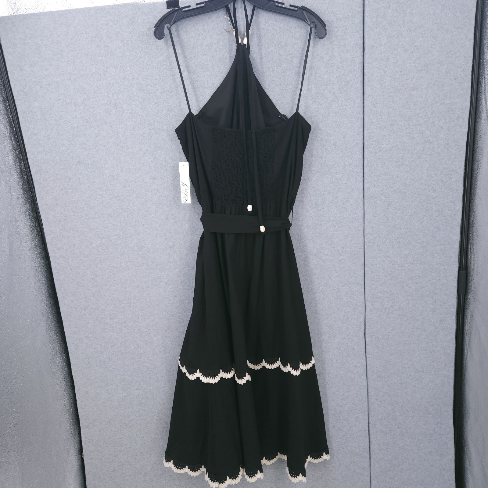 Eliza J Beaded Strap Contrast Trim Halter Midi Black Sleeveless Dress Womens 4