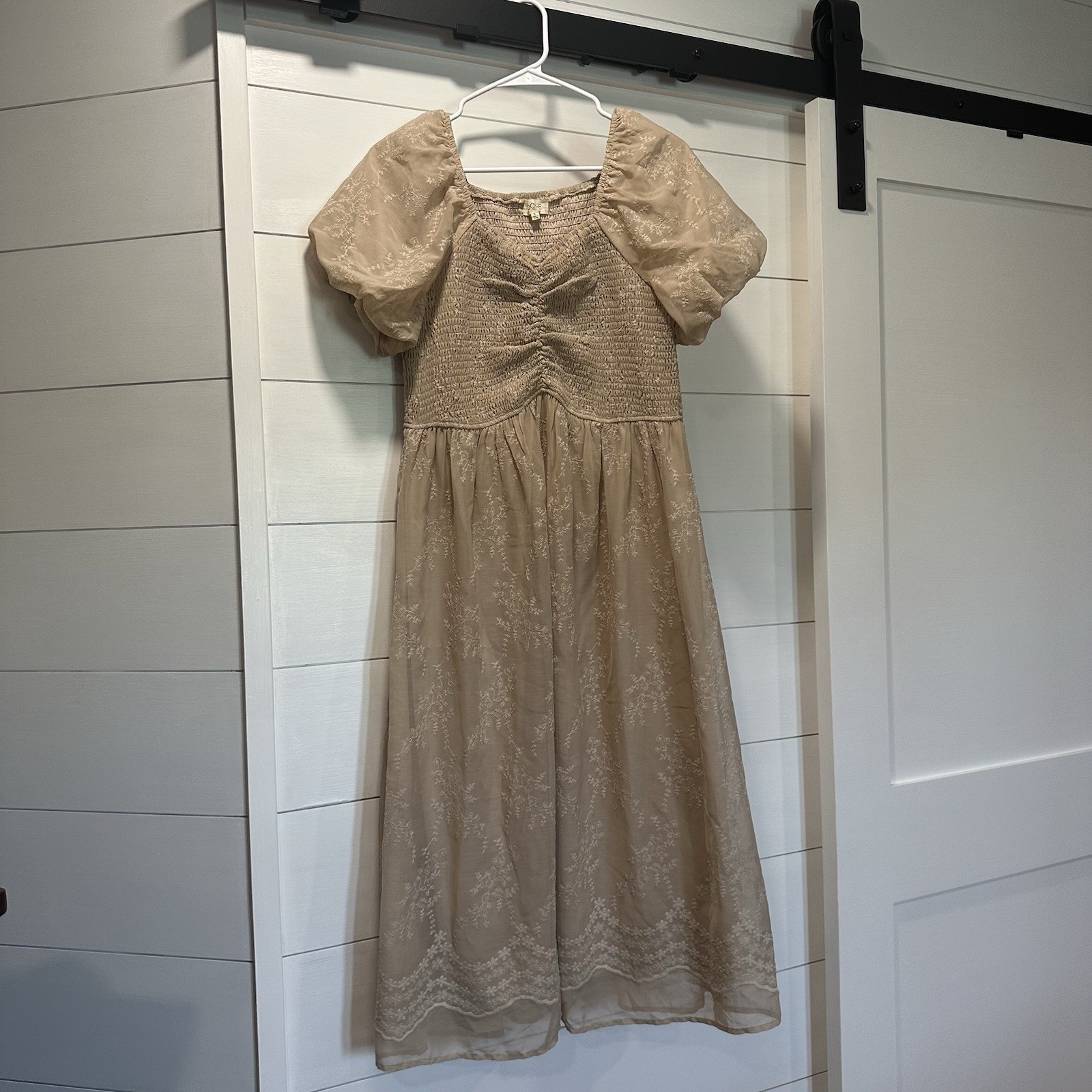 Roolee Women’s Cream Boho Cottagecore Embroidery Lace Midi Dress Size L