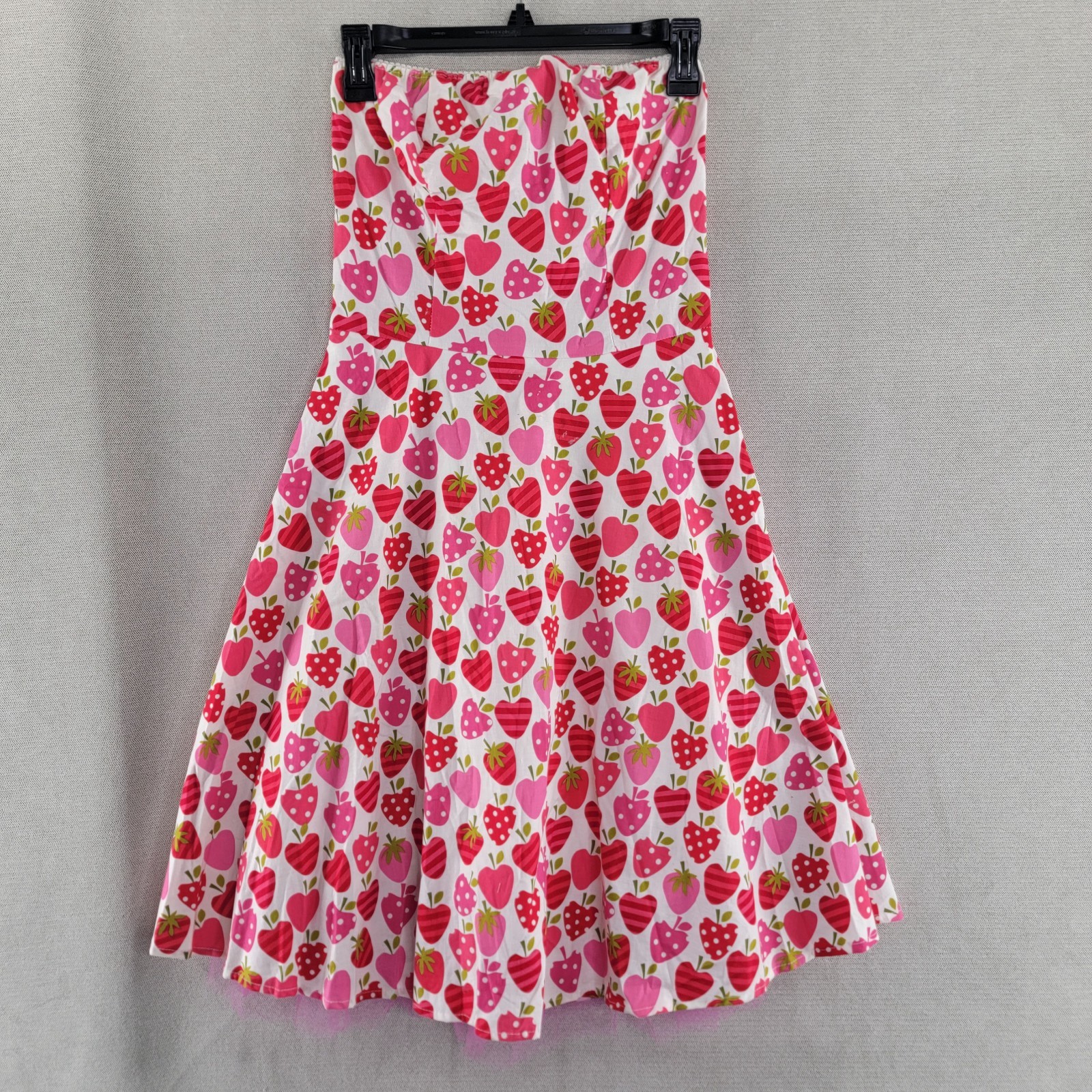 Folter Womens Dress Strapless Strawberry Print 50s Style Fit & Flare Size Small