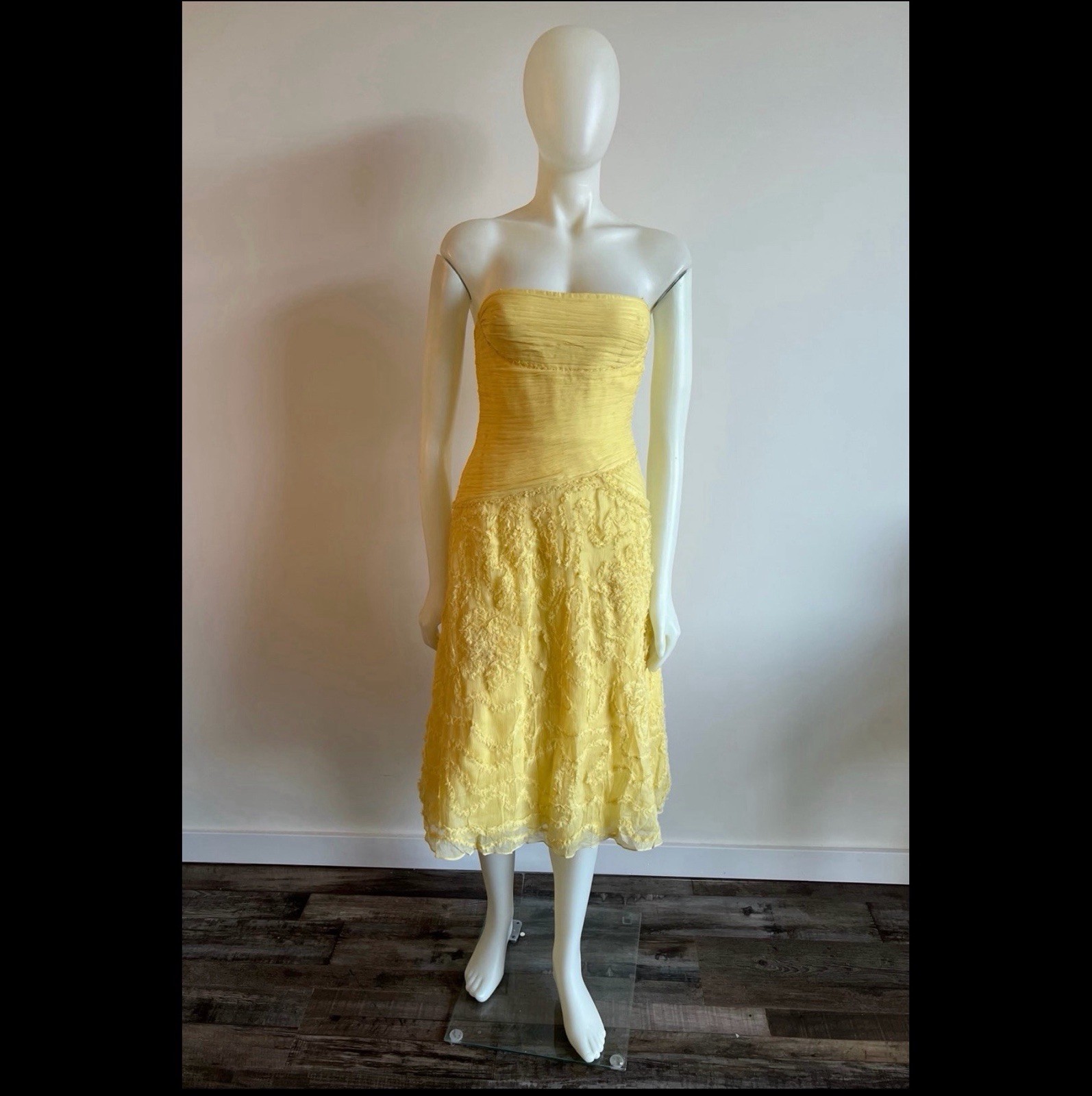 NWT BCBG Max Azria Yellow Textured Chiffon Corset Dress Size 6 / S