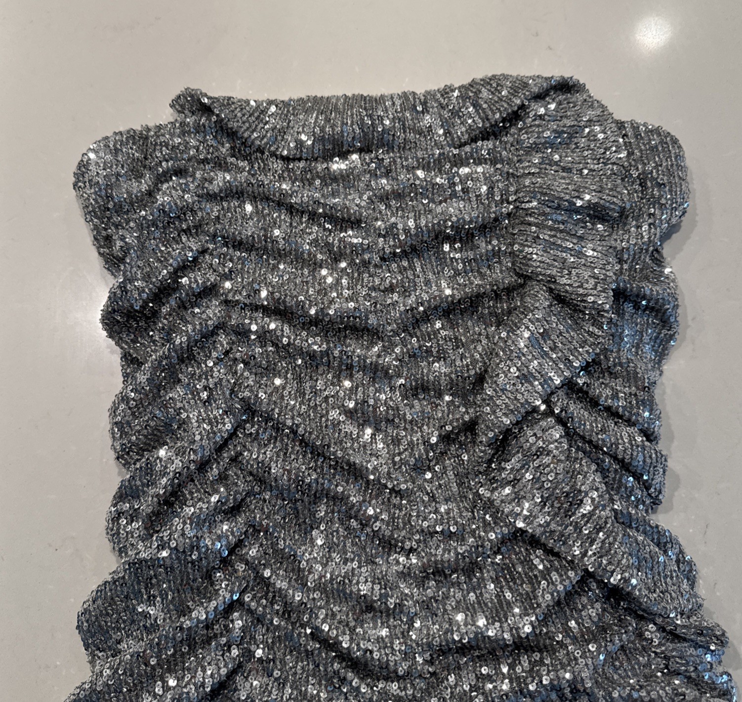 Zara Silver Sequin Strapless Ruched Mini Dress Size Medium Sparkle Holiday Glam