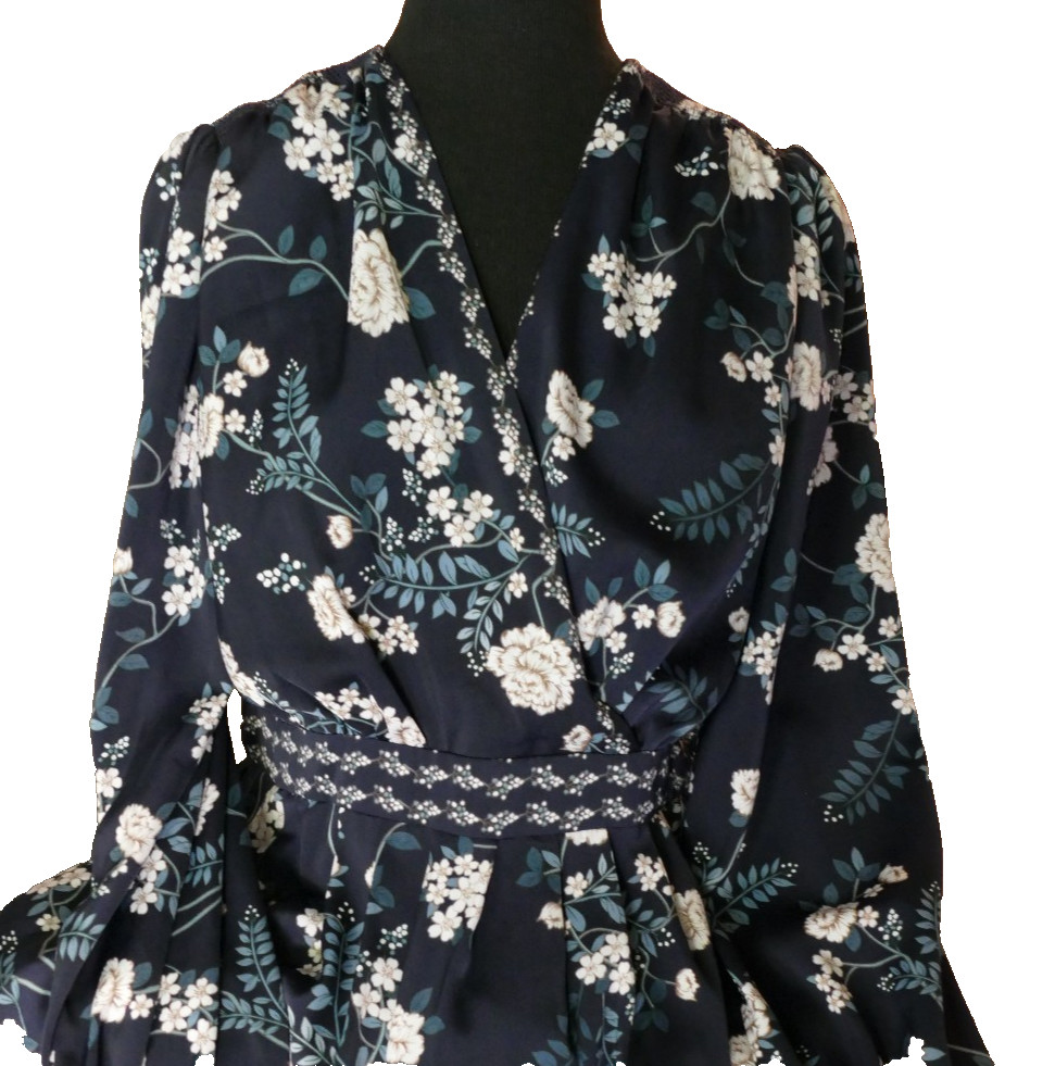 GAL MEETS GLAM Floral Maxi Dress Size 14 NWT All Season Navy Long Sleeve