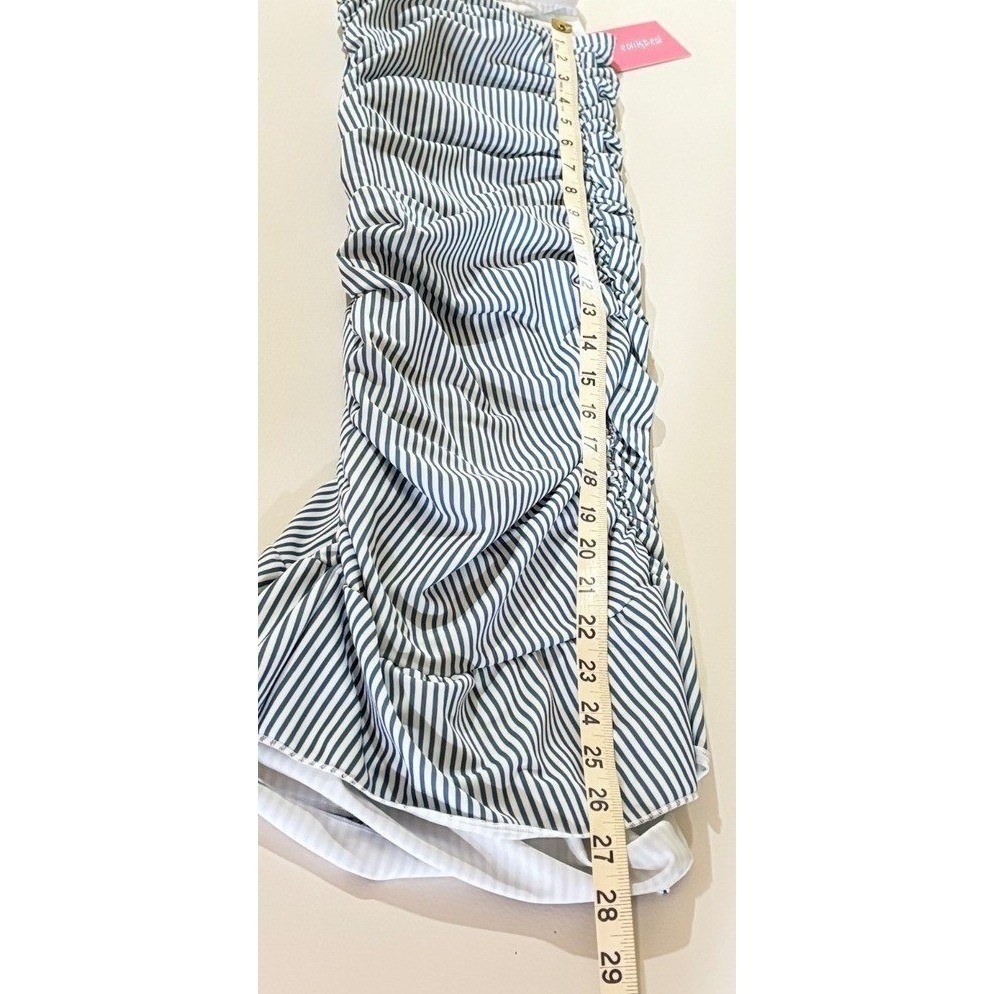 Edikted Blue White Striped Ruched Strapless Mini Dress XL S14489 NWT