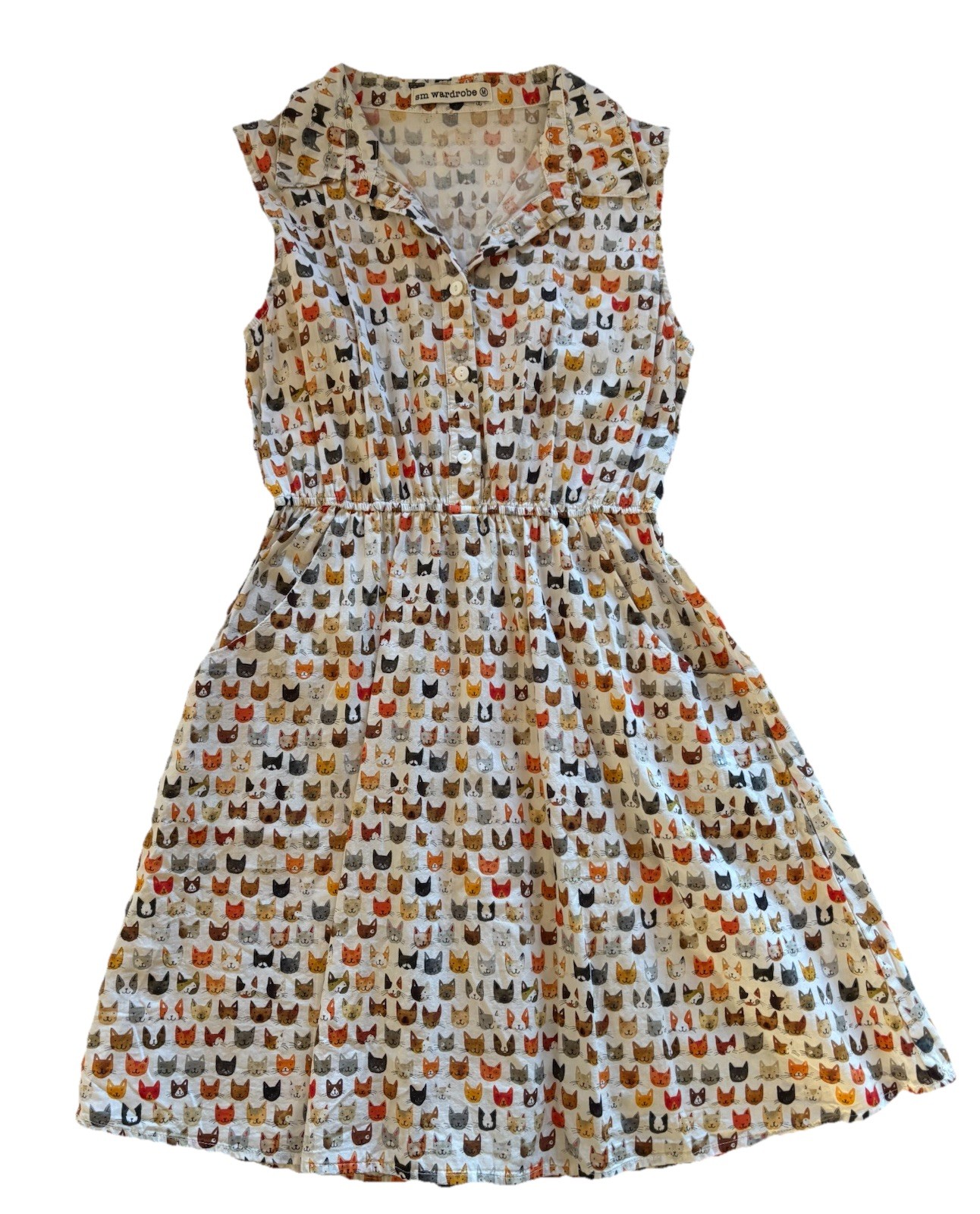 SM Wardrobe Women’s Sleeveless Cat Face Dress Medium
