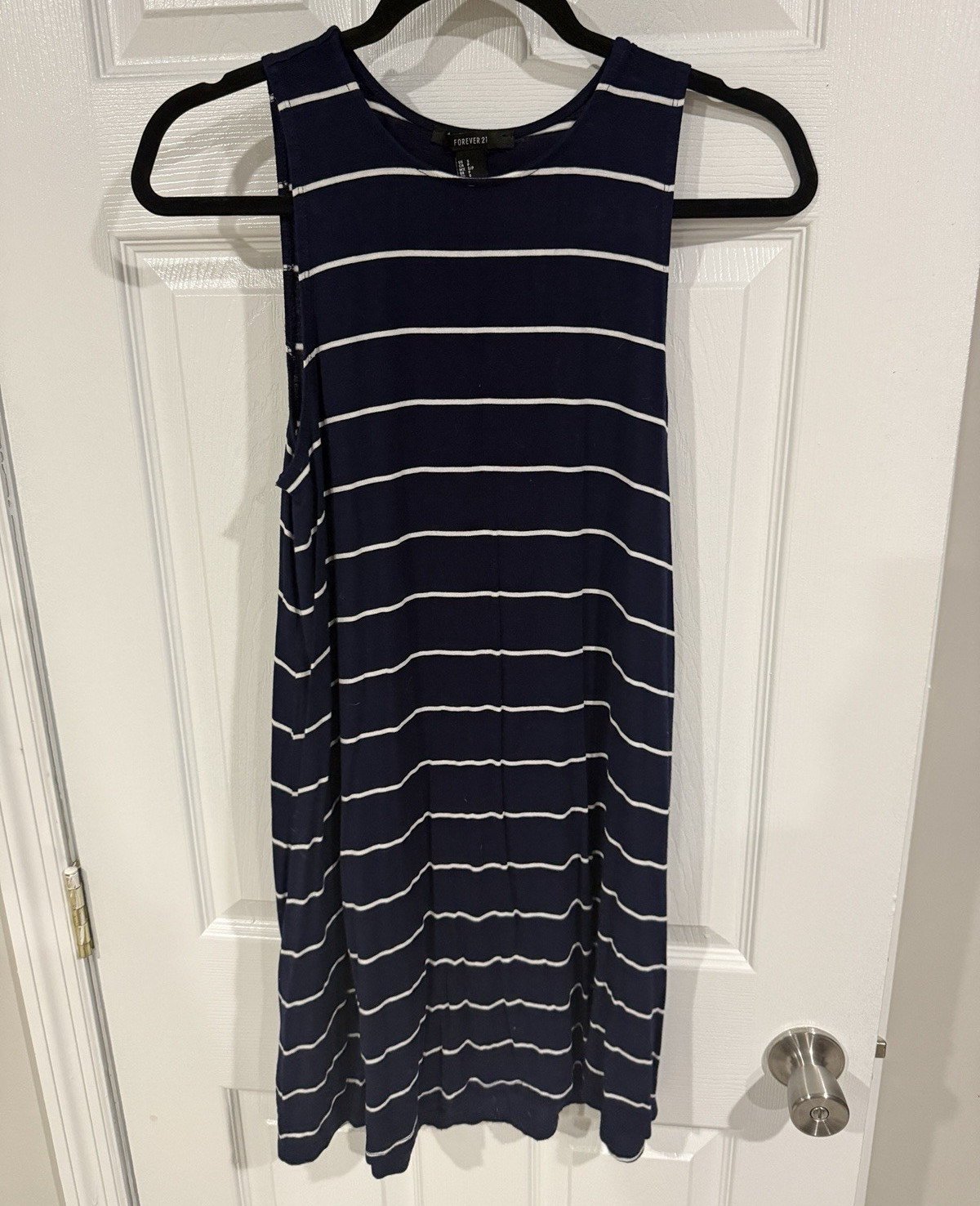 Forever 21 Women’s S Blue White Striped Round Neck Sleeveless Shift Dress