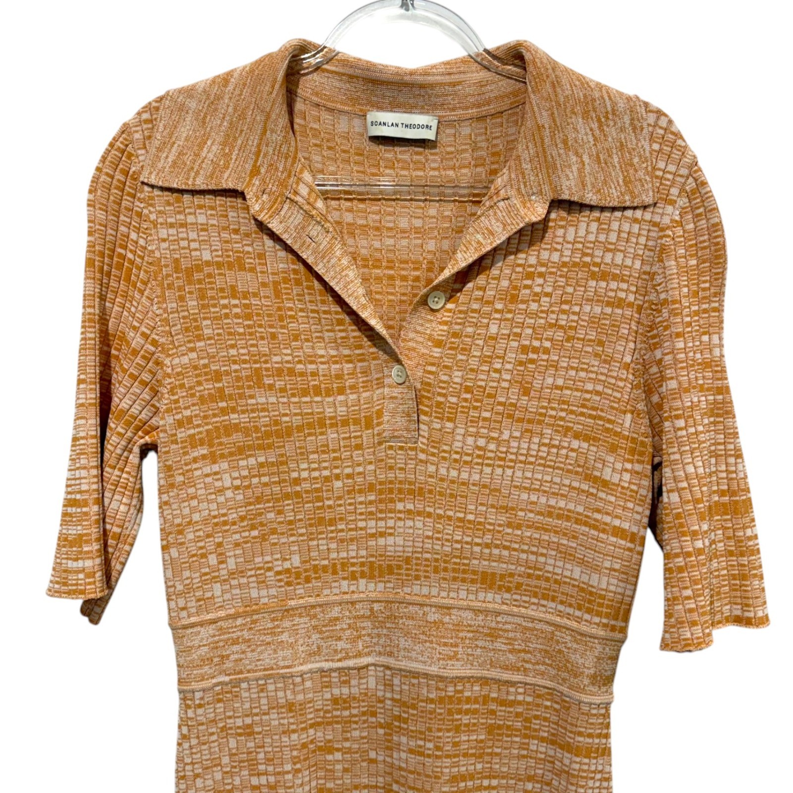 Scanlan Theodore Pleated Rib Dress Size Medium Orange Peach Midi