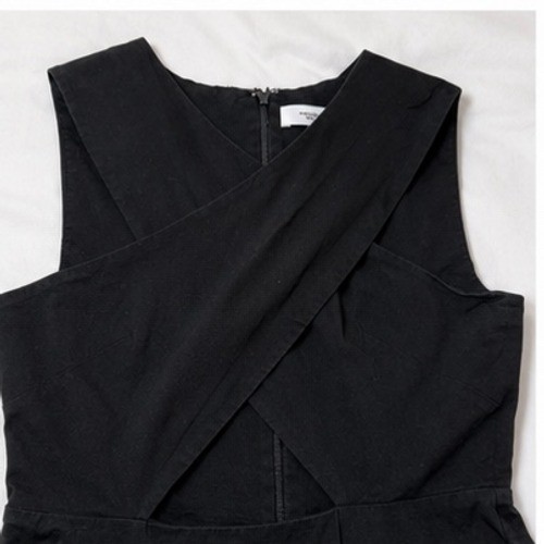 Rosetta Getty Collective Black Crossover Cutout Midi Dress Womens Size 8 Cotton