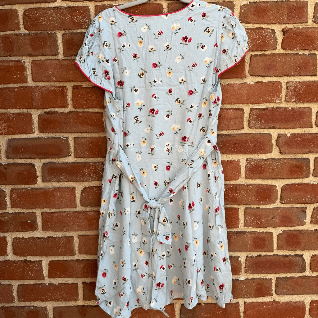 Gap x DOEN Blue Dublin Floral Mini Dress Short Sleeve Fit Flare Boho 16 NWOT