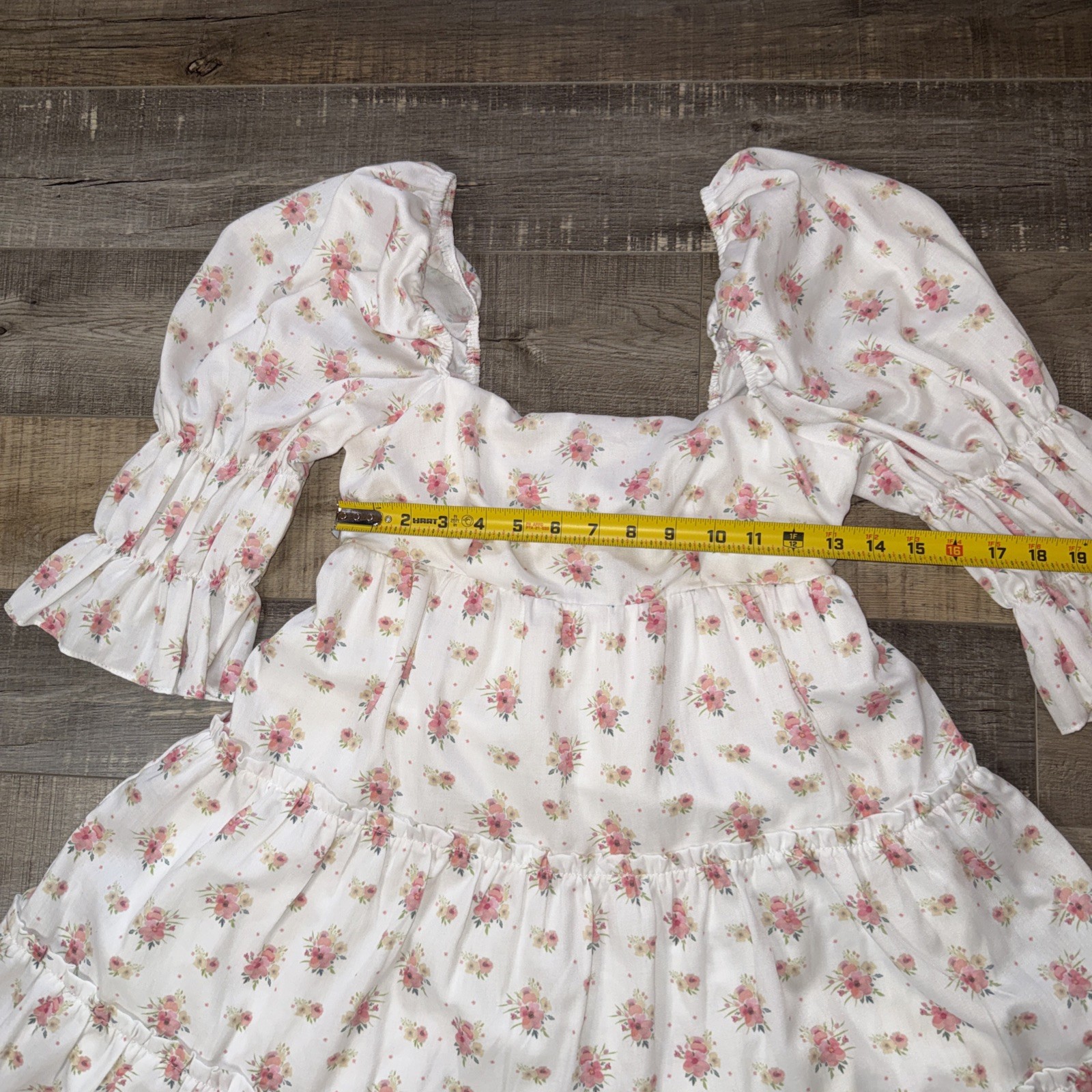 Storia White And Pink Floral 3/4 Ruffle Sleeve Tired Mini Dress Size S Cottage🔥