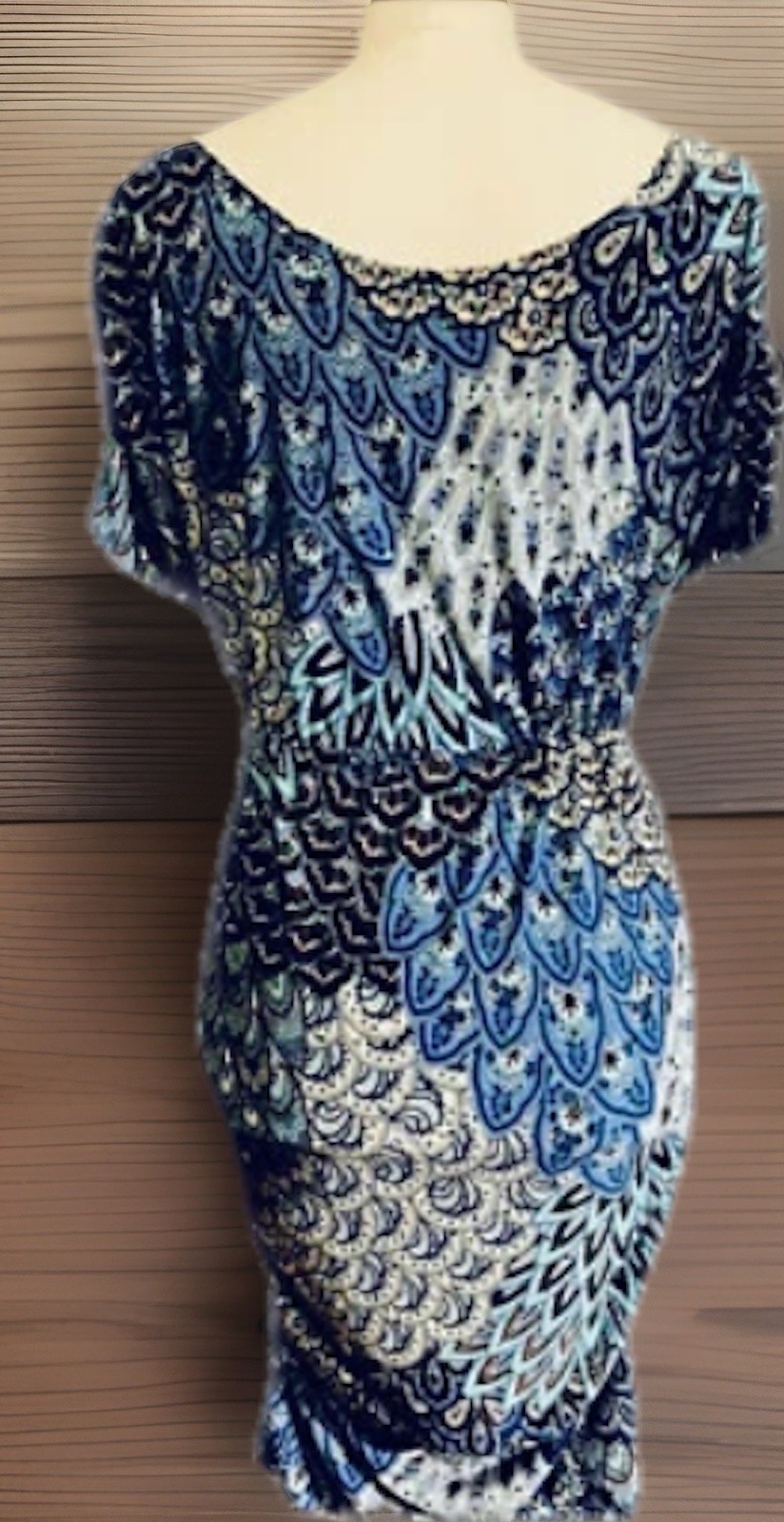 Blue Brown Sequin Peacock Ruched Blousen Dress Vintage 90’s Made In USA Women XS