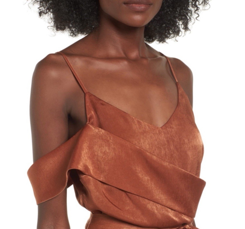 J.O.A Rust Orange Brown Satin Spaghetti Strap Midi Dress Women Sz Medium Party