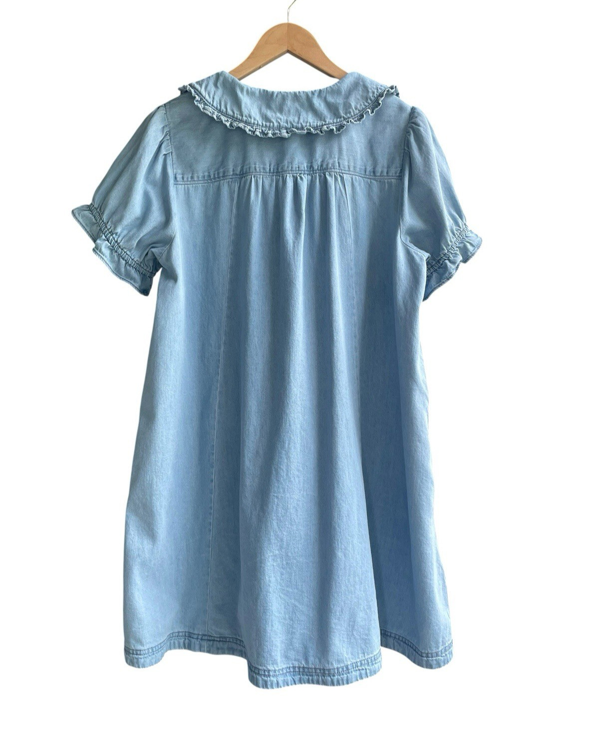 Anthropologie Pilcro Keira Denim Mini Dress Size L Babydoll Tiered ShirtDress