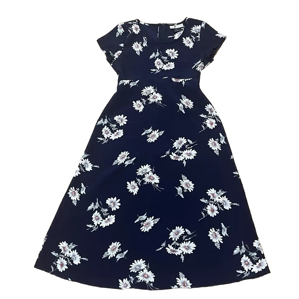 The Limited Midi Dress Women 8 Blue Floral Daisy Empire Waist Belle Fairy Whimsy