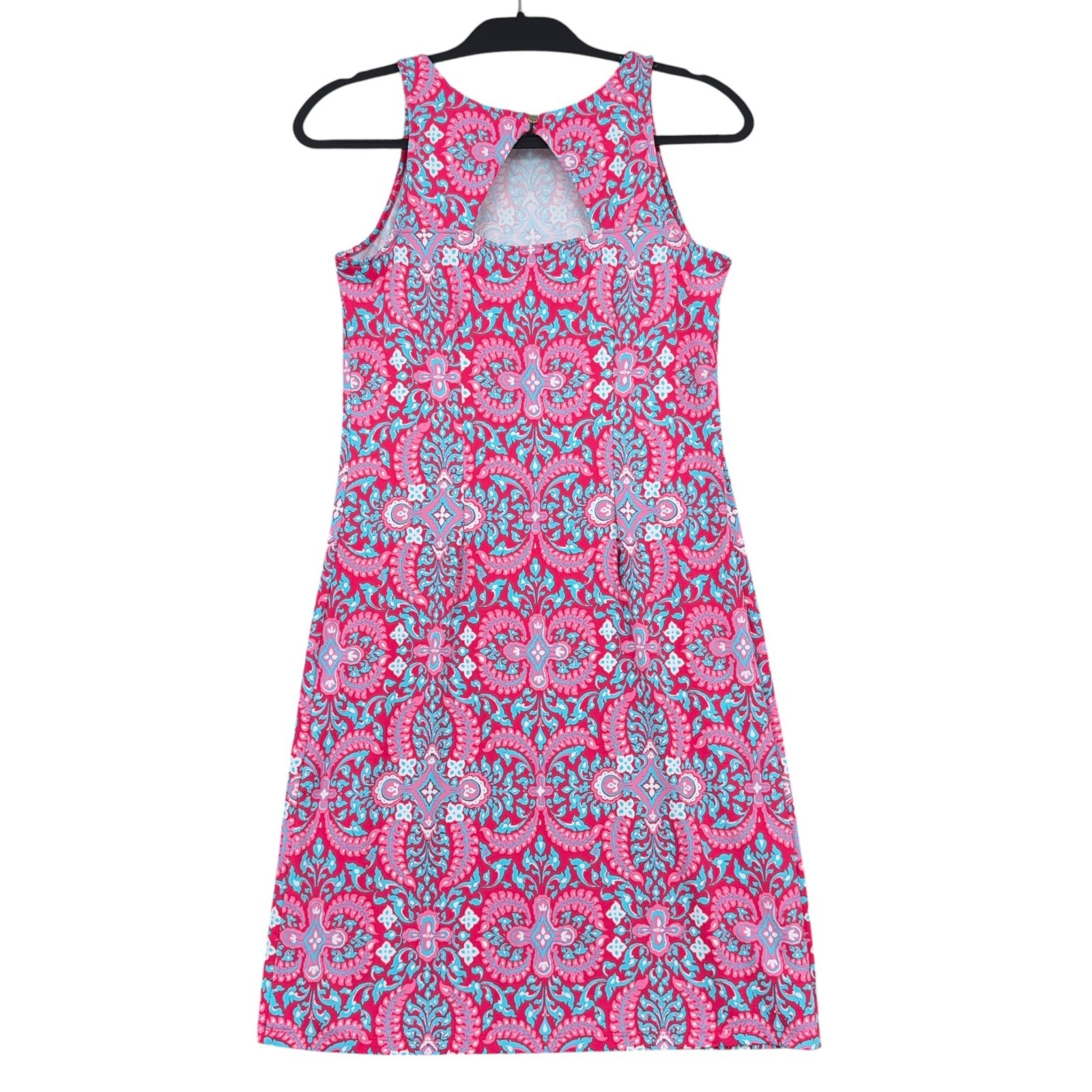 Talbots Paisley Shift Dress Womens XS Nylon Spandex Pink Blue Sleeveless