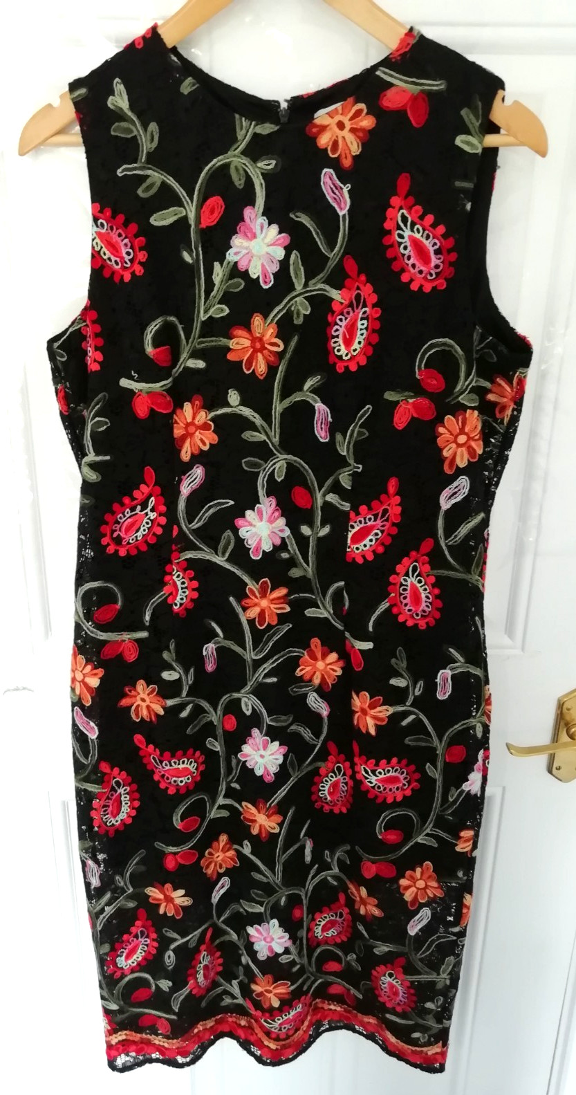 Per Una M&S 14 Lace Midi Dress Black Red Green Floral Embroidered Lined Back Zip