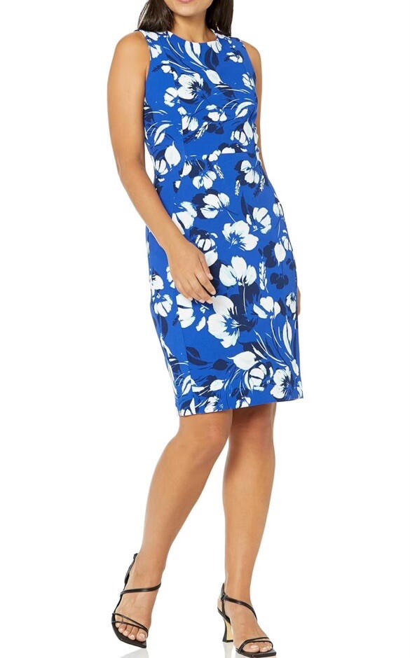 Calvin Klein Women’s Sleeveless Princess Seamed Sheath Size 4 Blue Floral