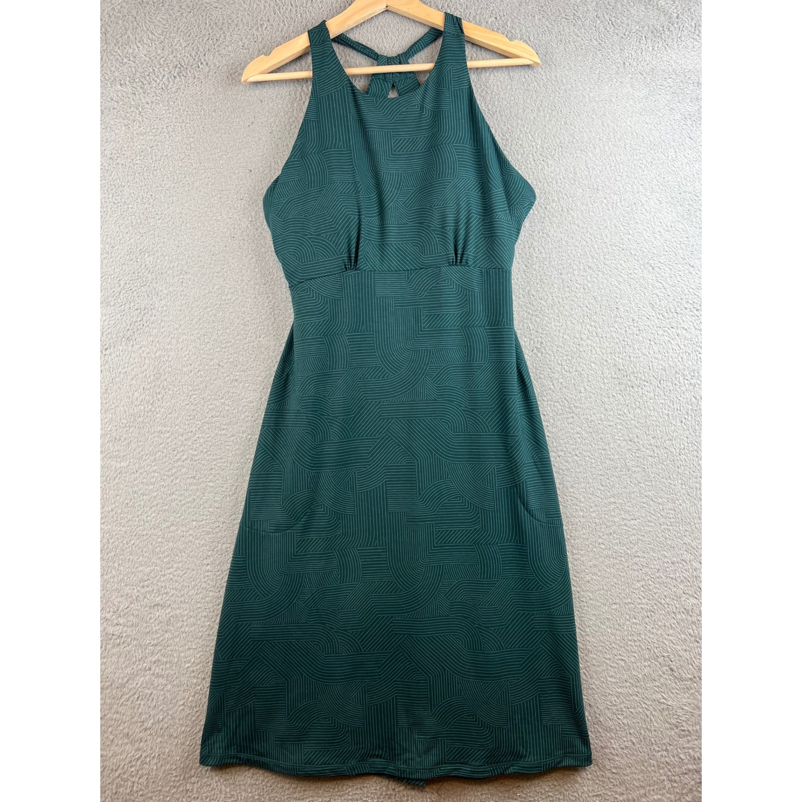 Prana Jewel Lake Summer Dress Halter Athletic Dress Built-in Bra Pockets Sz L