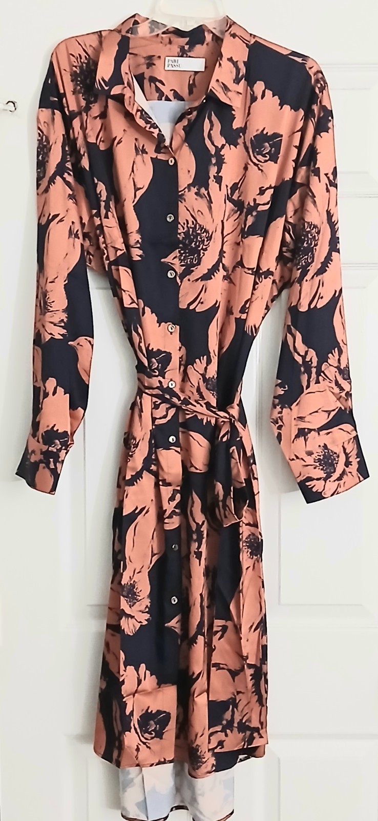 Pari Passu Shirt Dress Size 5 (US 20) Floral Orange & NavyButton Front Tie Waist