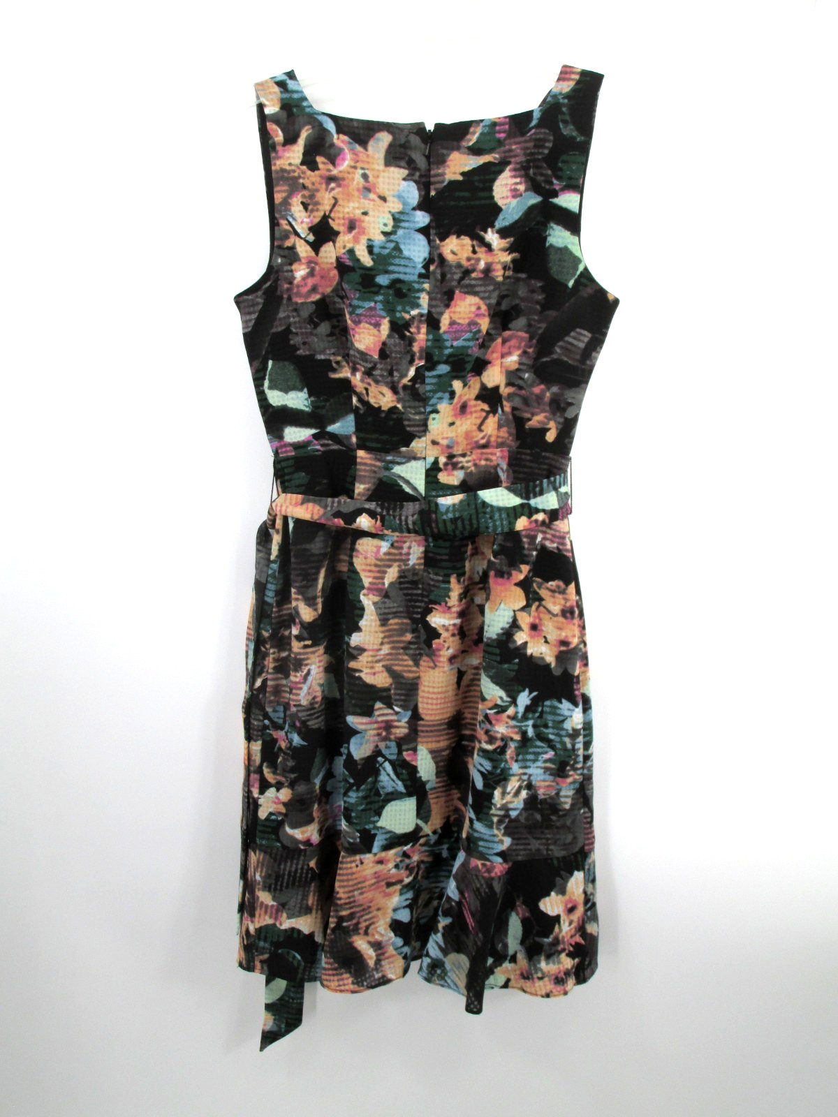 OUTBACK RED Midi Shift Dress Women 4 Black Floral Lined Belted Cottage Core