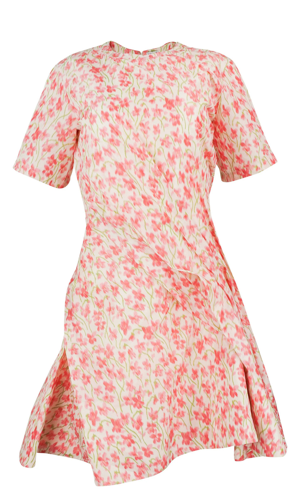 Loewe Twisted Short Sleeve Mini Dress in Pink Floral Multi
