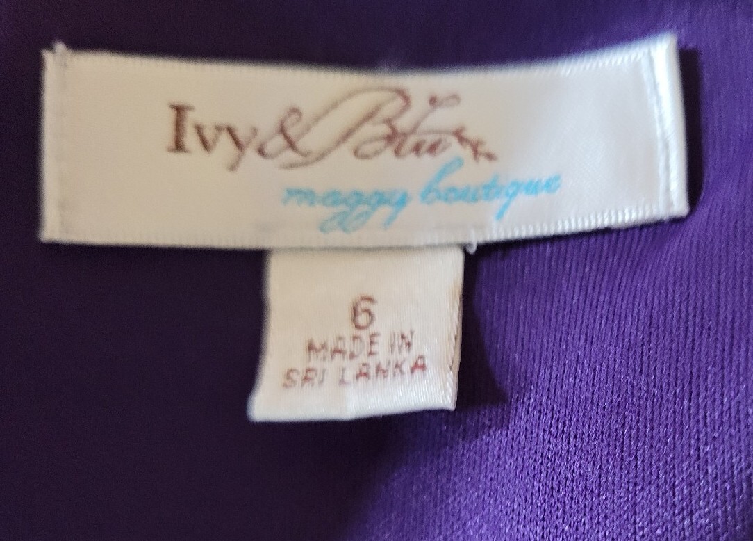 Ivy & Blu maggy boutique Purple Floral Bias Cut Stretch Satin Sheath Dress Sz 6