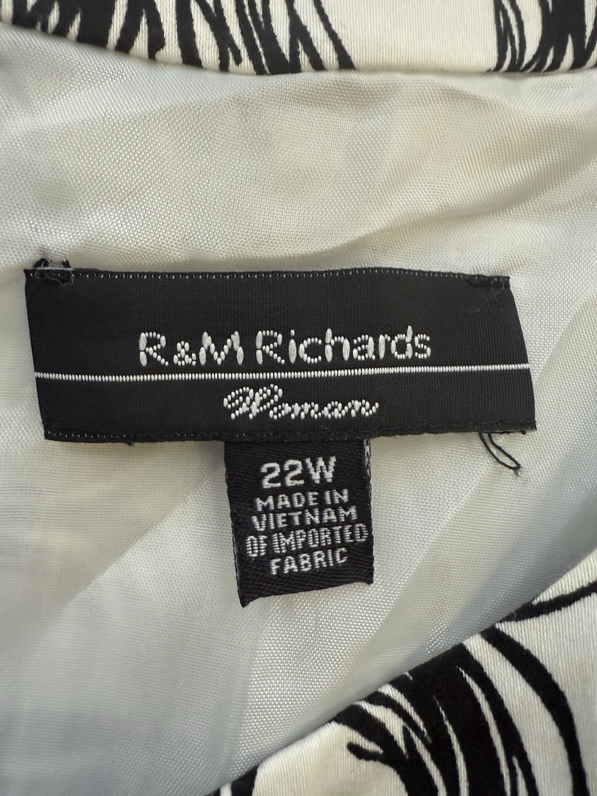 R&M Richards Dress Womens 22W Plus Size Black White Circle Swirl Belted A-Line￼