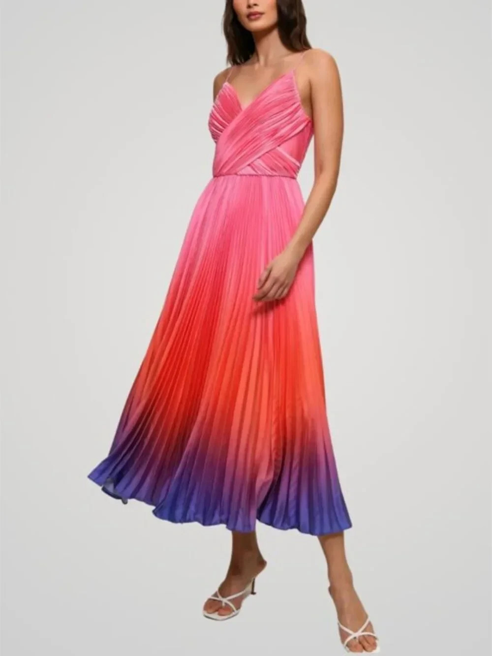 Hutch Fiji Sleeveless Pleated Satin Midi Dress Size 4 Pink Orange Purple NWT
