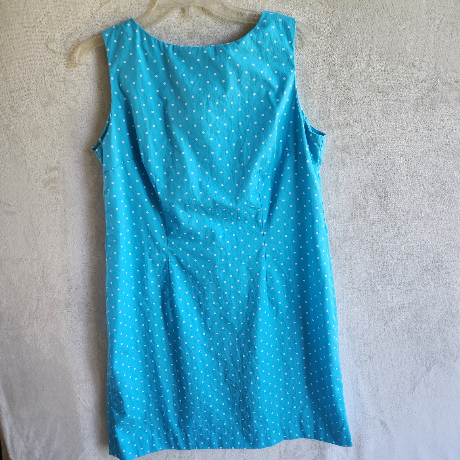 Karen Scott Sheath Dress Boat-Neck Blue Polka Dot 14 Classic 60s Mod Timeless