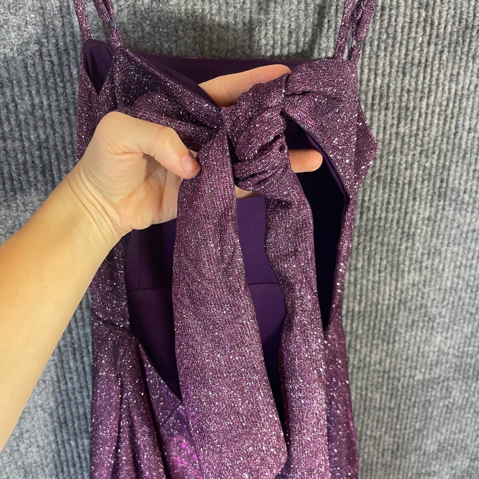 Dear Moon Glitter Ruffle Backless Bow Tie Mini Dress Junior 1 Purple Y2K Fairy