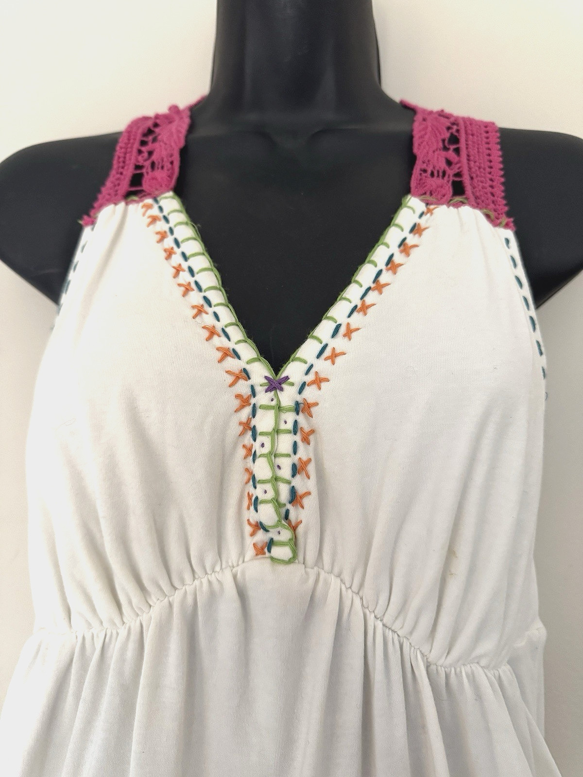 Double D Ranch Beaded Embroidery Crochet Novelty Print DRESS MEXICO Mother Mary