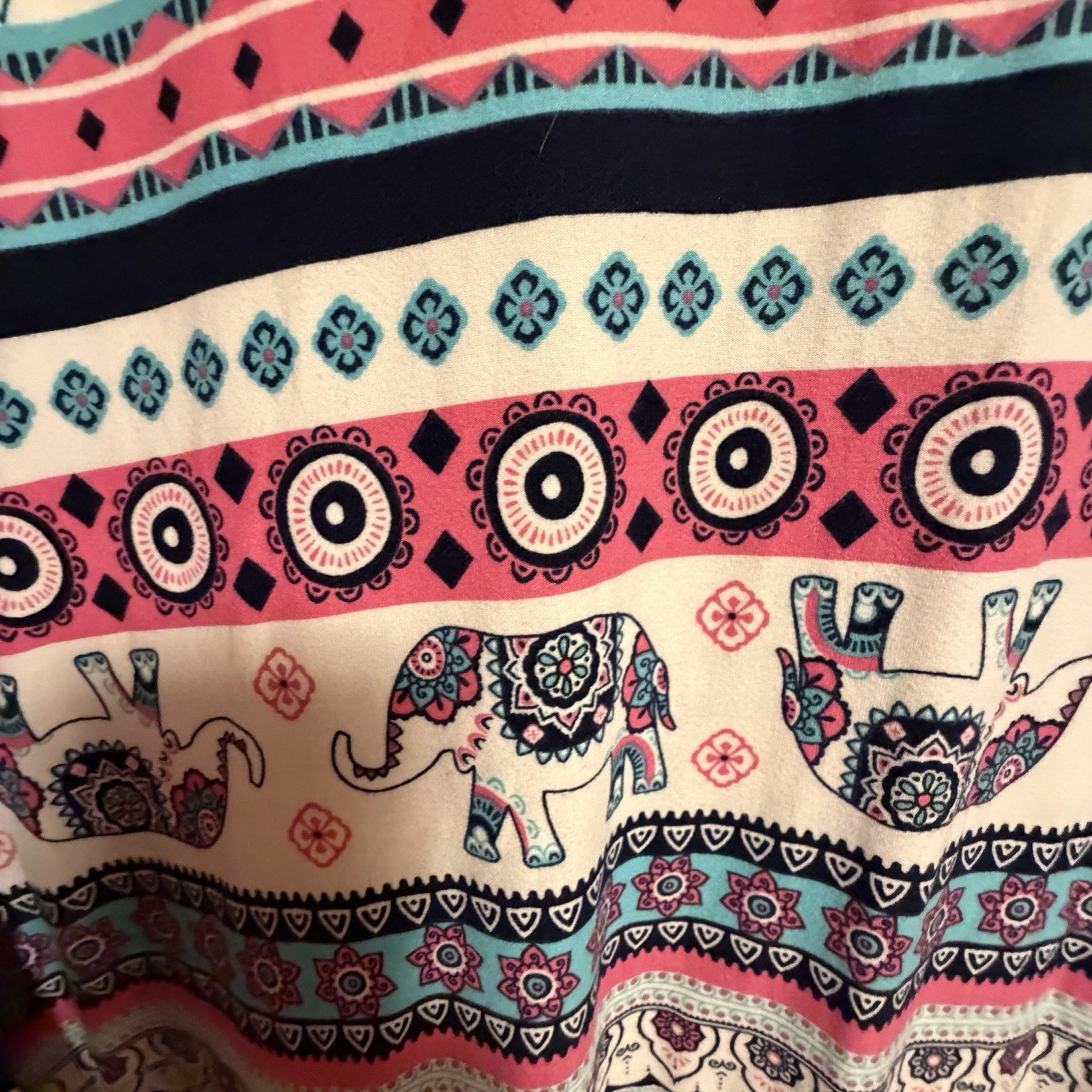 bobbie brooks Elephant Print Keyhole Round Neck Sleeveless A-Line Knee Dress S