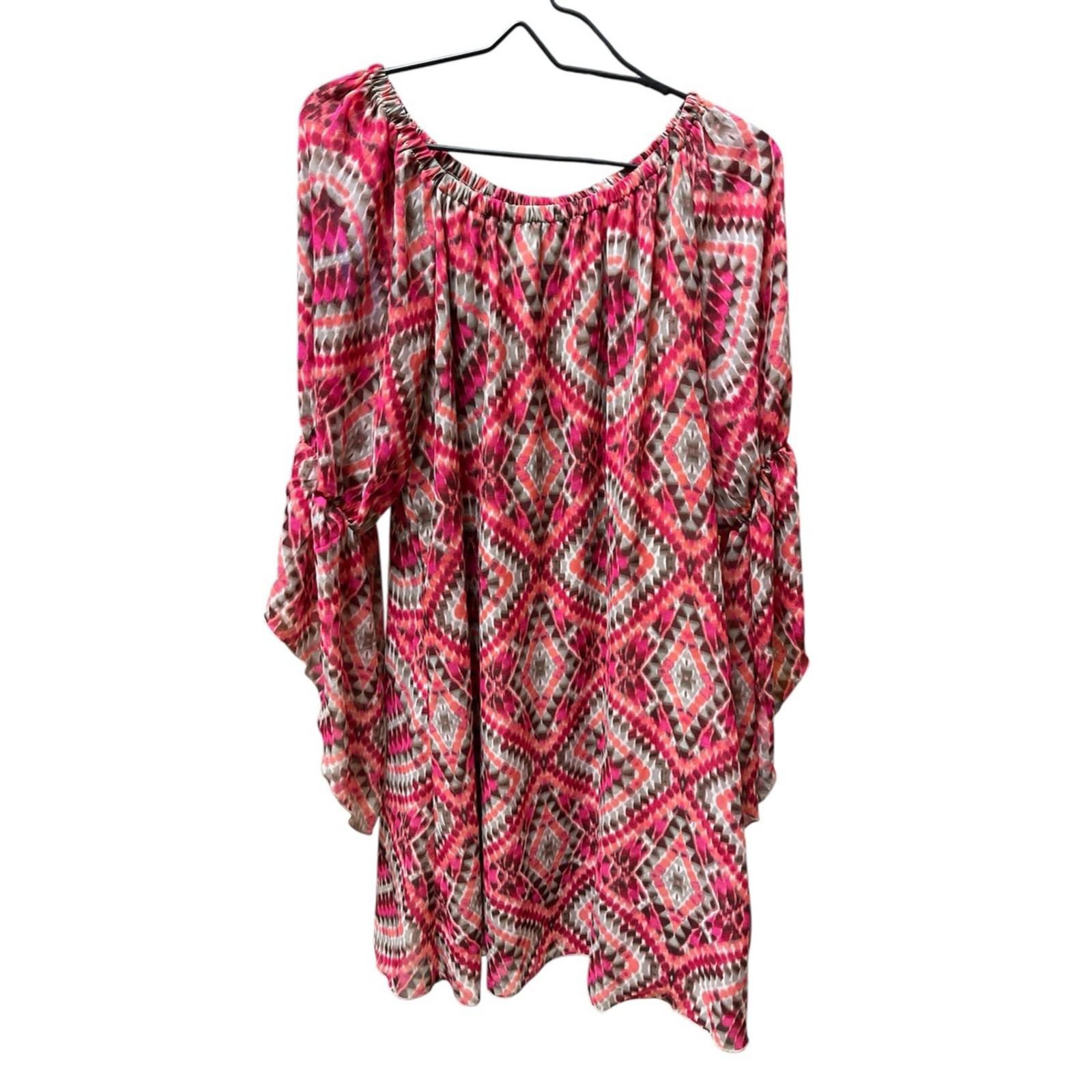 New Directions Women’s Boho Tunic Dress Geometric Print Multicolor Size Large