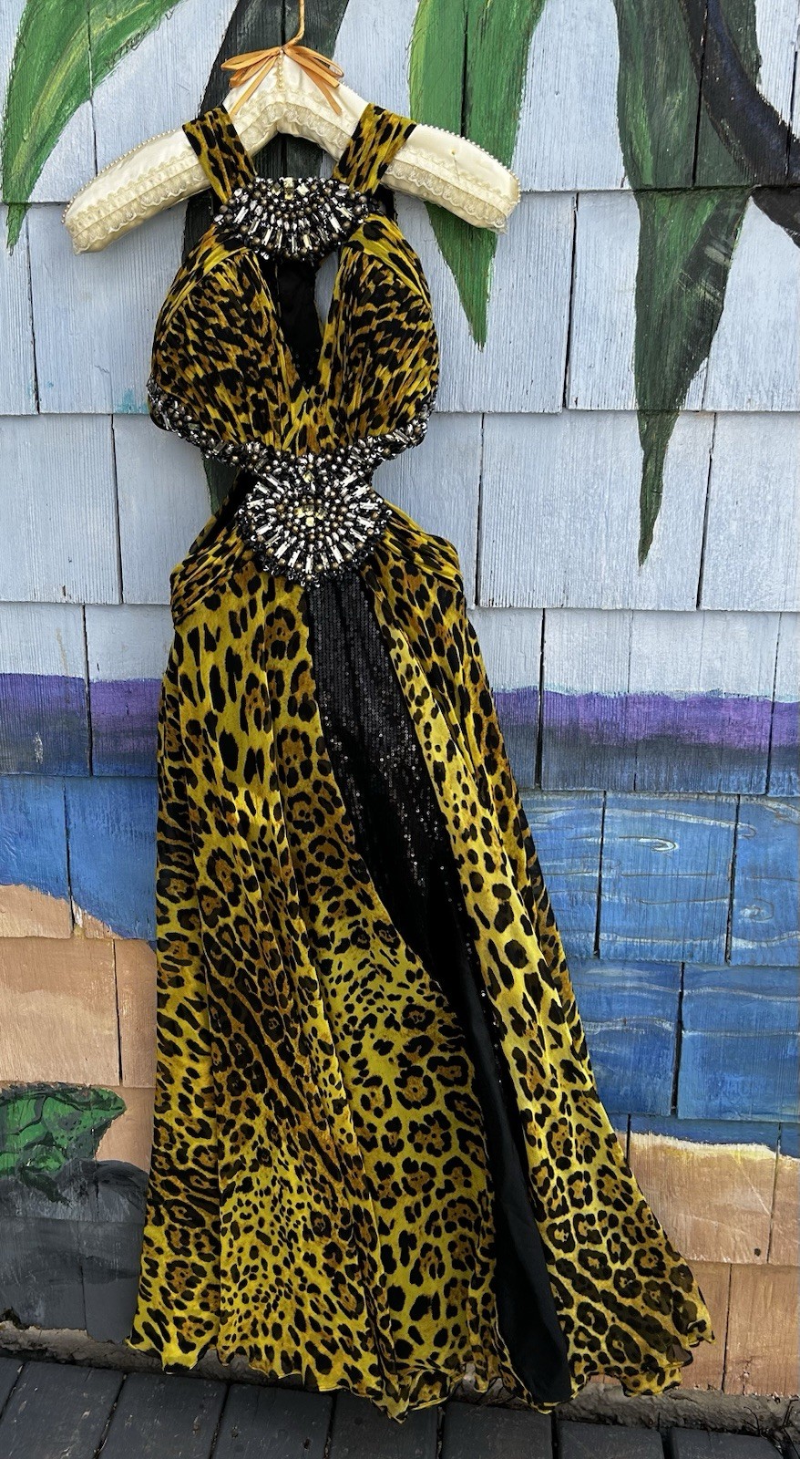 Cassandra Stone Mac Duggal Halter Animal Print Formal Cocktail Prom Dress Size 8