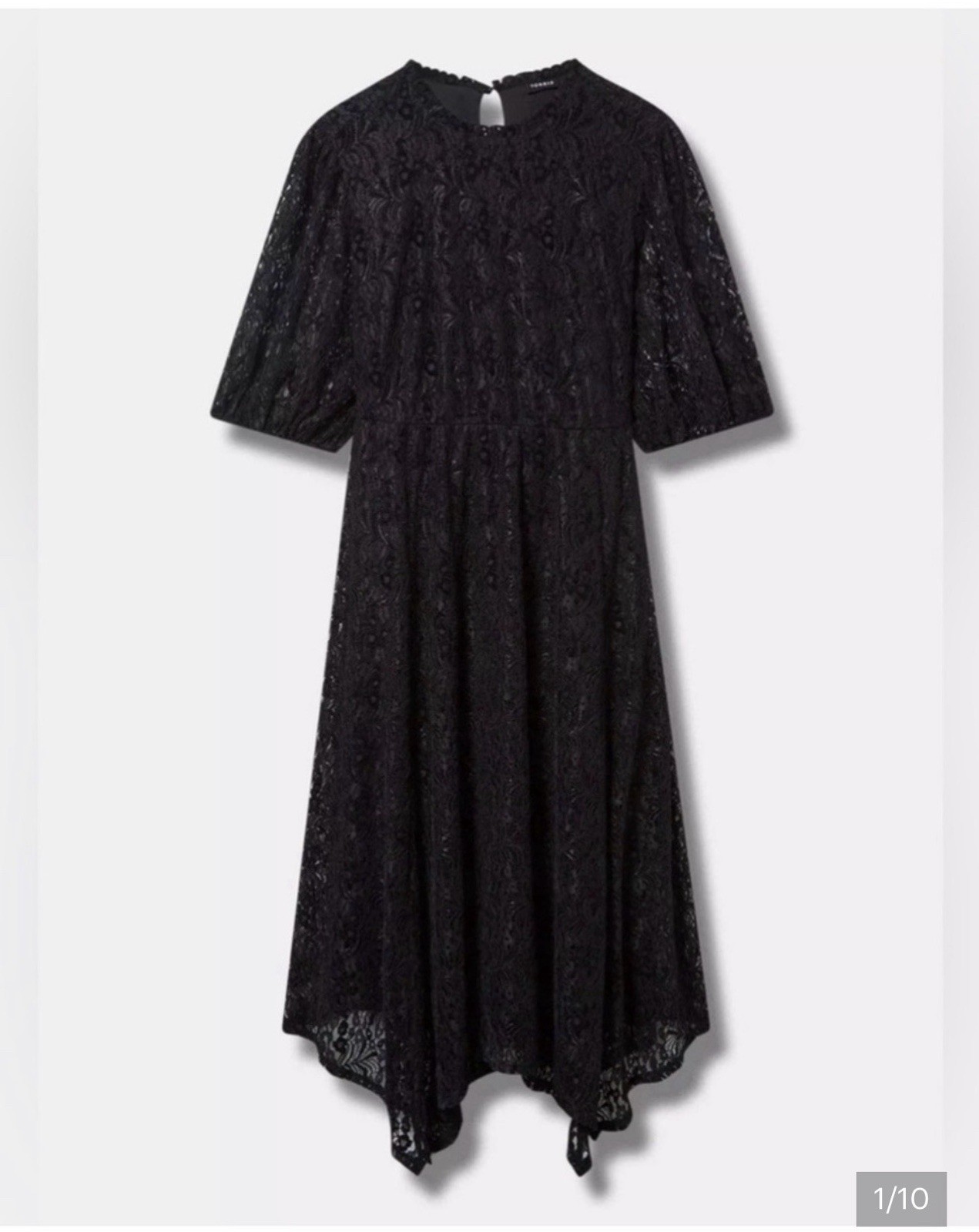 Torrid Plus Sz 3XL Black Velvet Flocked Lace Midi Dress A-Line Puff Short Slv
