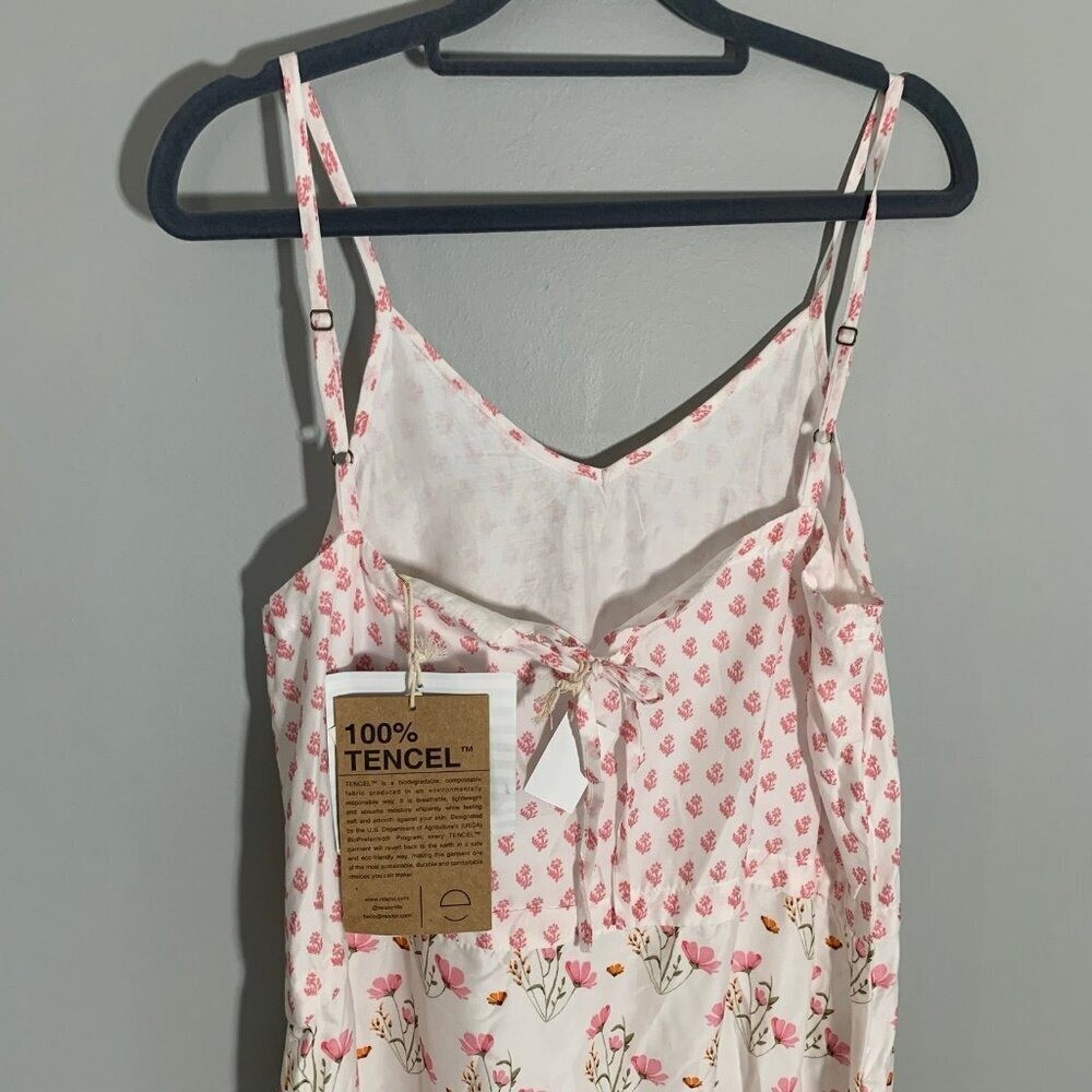 NEW Madewell x Reistor Ivory Floral Tencel Strappy Midi Dress Pink Green Small