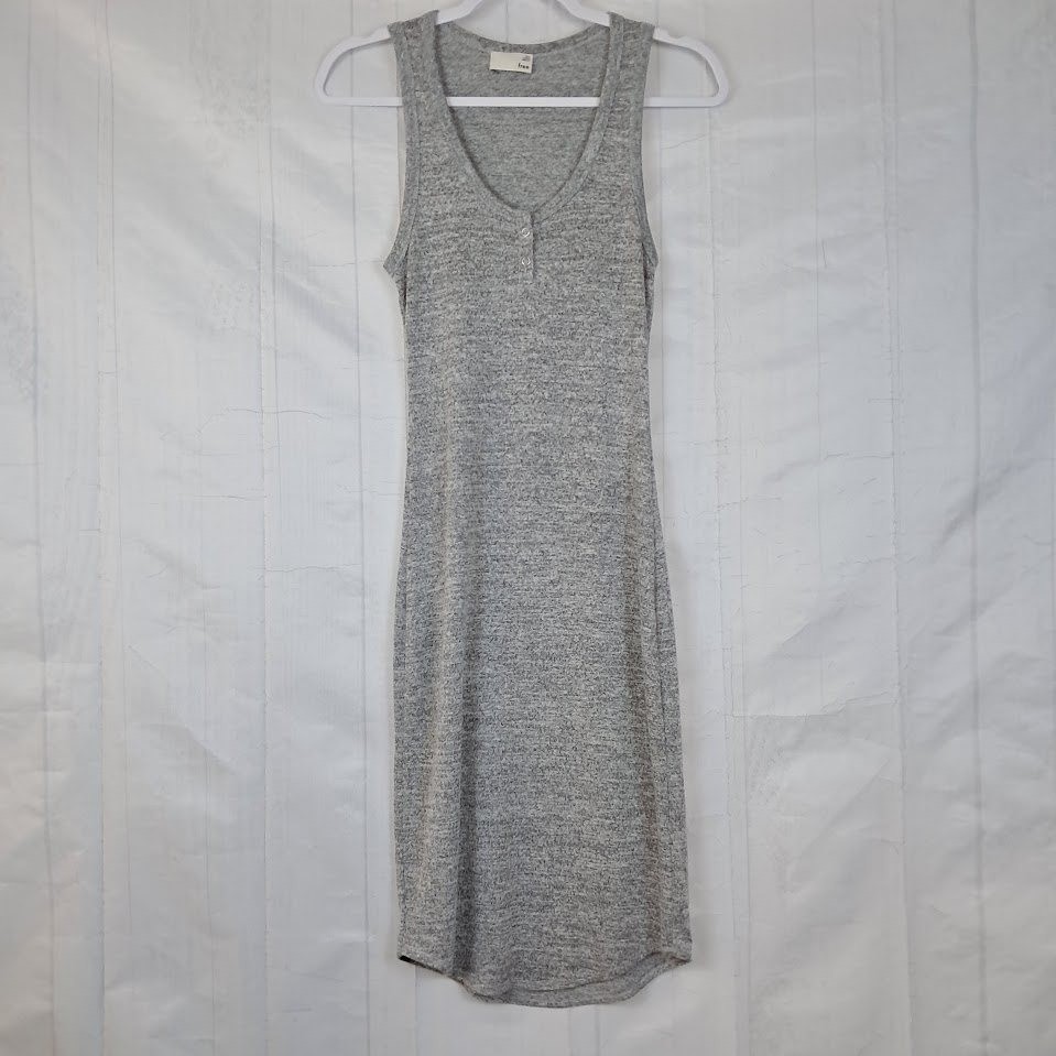Wilfred Free Aritzia XXS Gray Marl Henley Midi Dress Sleeveless Knit Bodycon