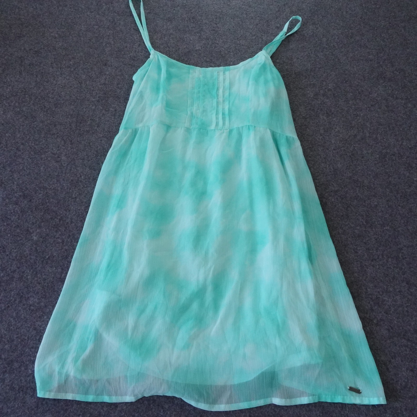 Vtg Hollister Womens XS Tie Dye Chiffon Babydoll Dress Mint Green Pleated Mini