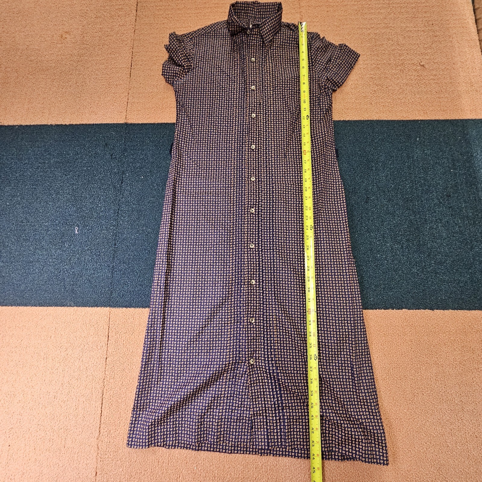J.G. Hook Womens Button Print Dress 12 Blue No Belt Knee Length Short Sleeve e4b