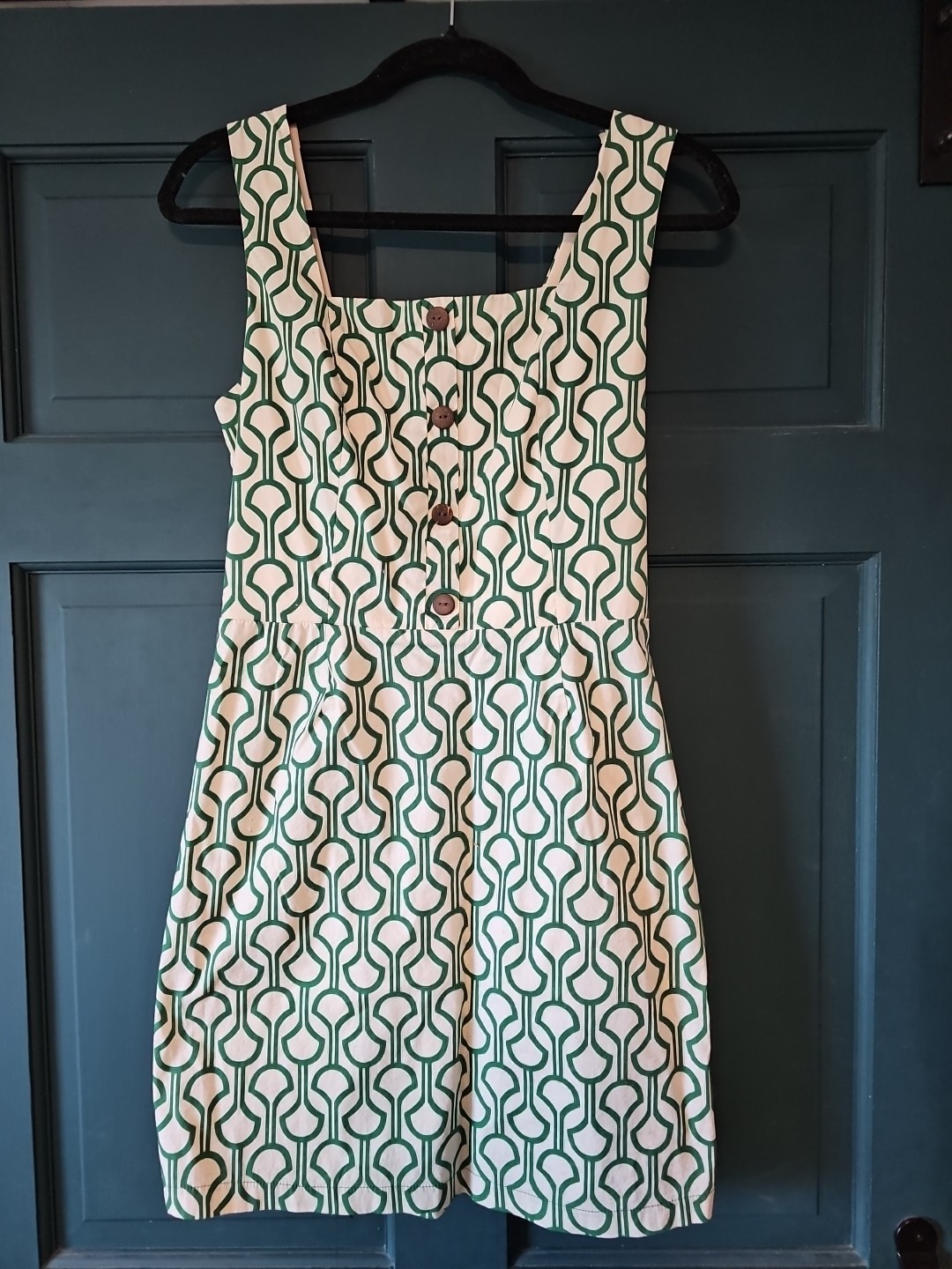 Emerald Green and Off-White Geometric Boho Retro Art Deco Style Dress