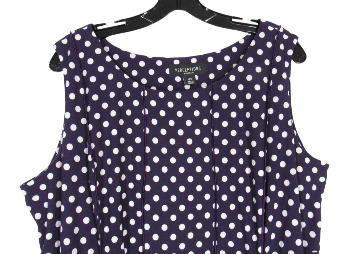 PERCEPTIONS Purple/White Polka Dots POLY-KNIT Pleated Waist FIT &FLARE DRESS 18W