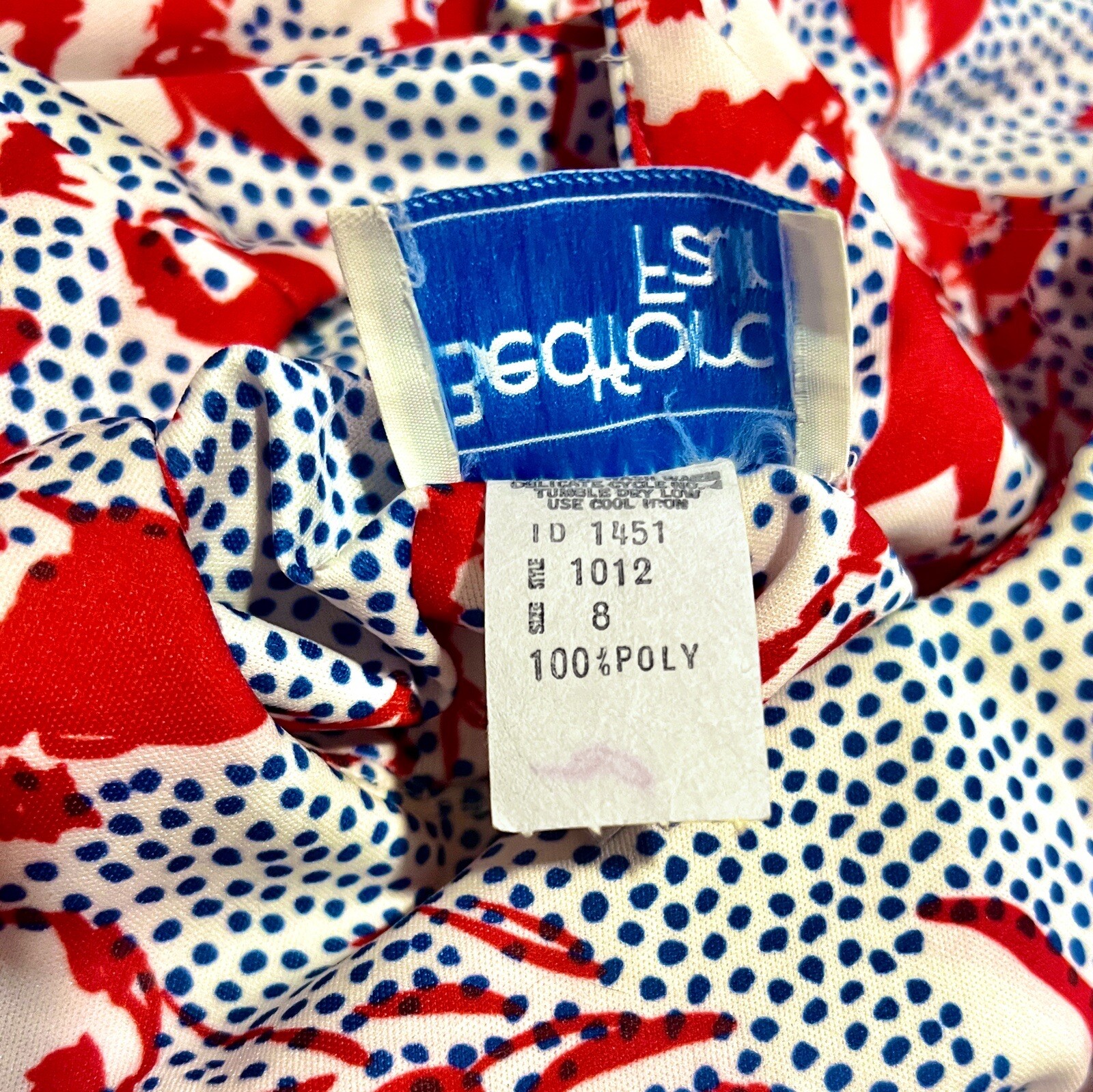 Pop Art Rose 70s 80s Vintage Polyester Dress Bedford Fair Red White Blue Mod M