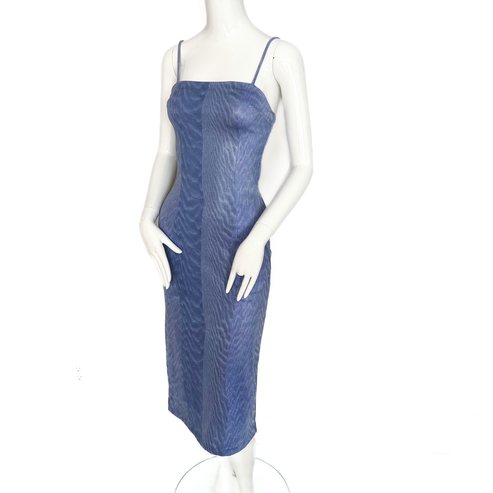 Cache by Alexia Admor | Midi Party Dress Cocktail Print Coated Bodycon Blue Sm