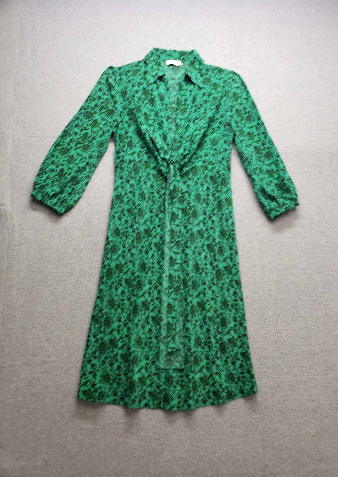 Scanlan Theodore Women Midi Dress 6 Green Black Botanical Tie Detail Logo Casual