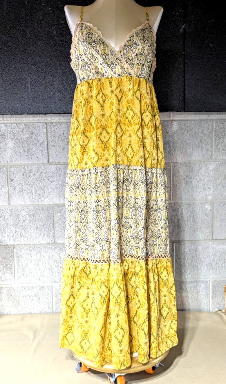 Mi Ami For Francescas Womens Yellow & Green Maxi Dress Size Large Boho