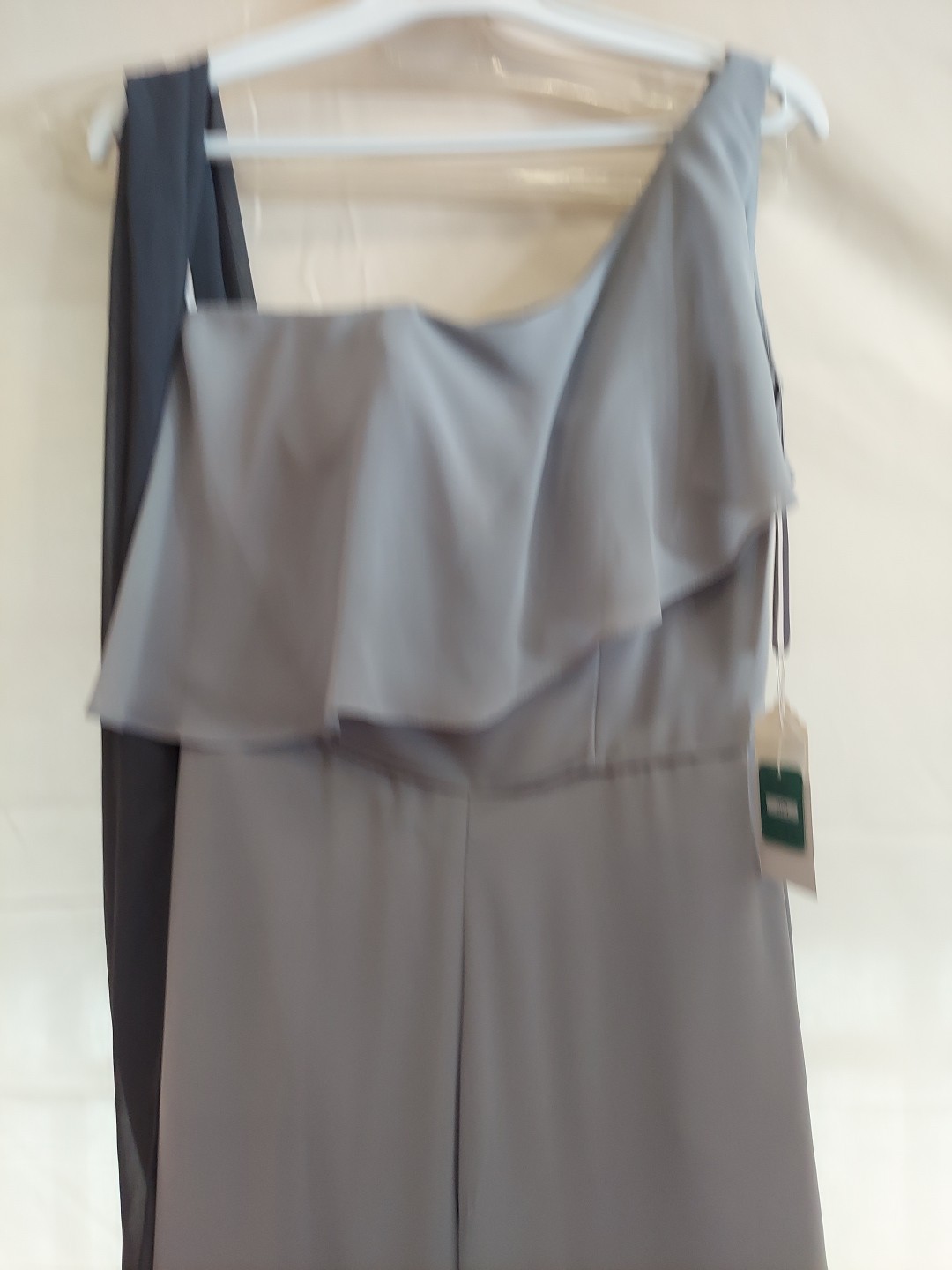 MorileeSize10 Lt. Grey Ruffle Top /zipbk Pantsuit/dress Look.one Shoulder 50%off