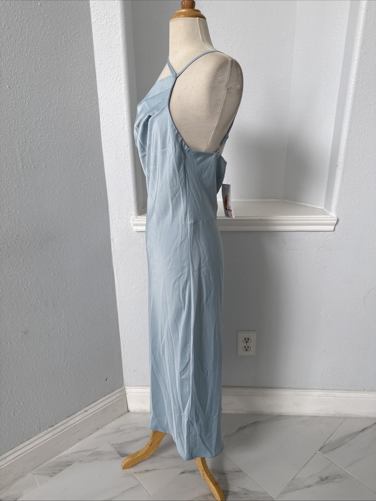 Prettygarden Dress M Blue Satin Slanted Shoulder Party Formal Clean Girl