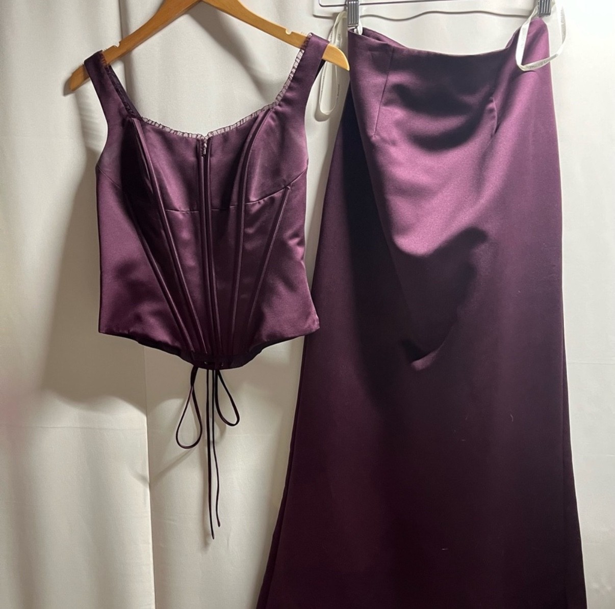 Purple/ Burgundy/ Plum Matching Top and Skirt Set With Lace Up Back/ Ruffles