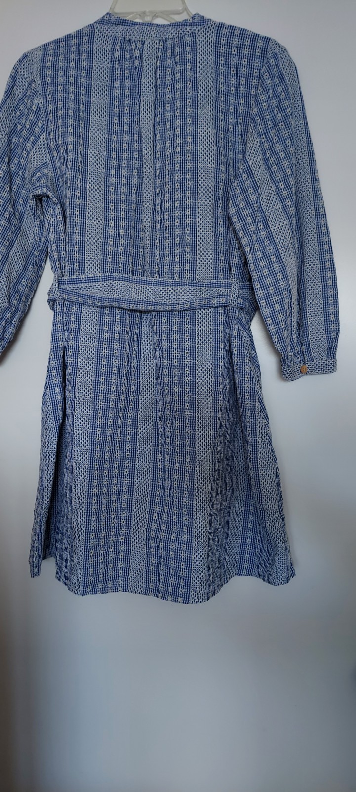 NWT Zara XS Blue/White Gingham V-Neck 3/4 Sleeve Button A-Line Mini Dress